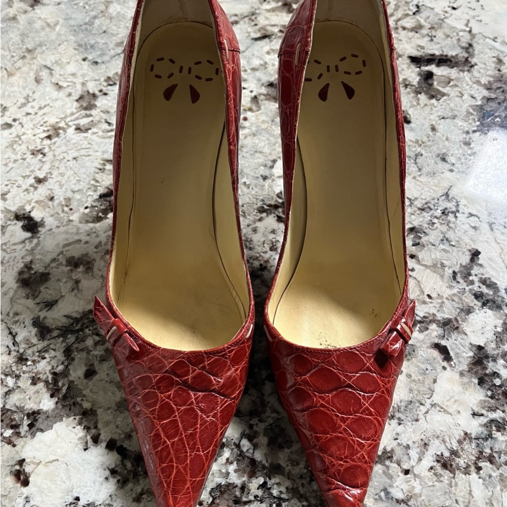 Franco Fieramosca Elegant Brick Red Crocodile Pattern Women's Heels